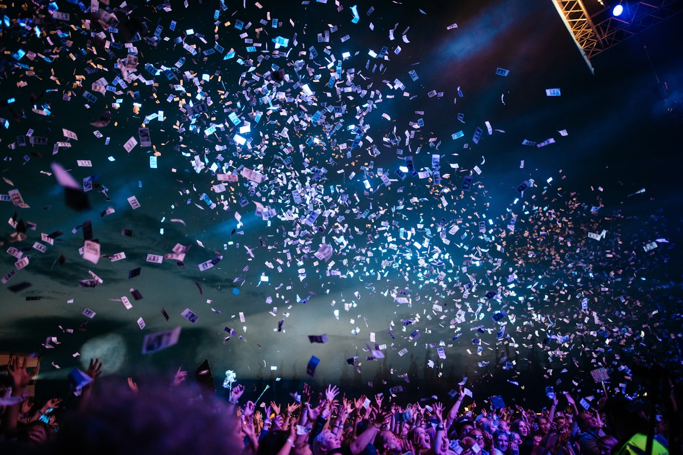 A crowd celebrating at a launch